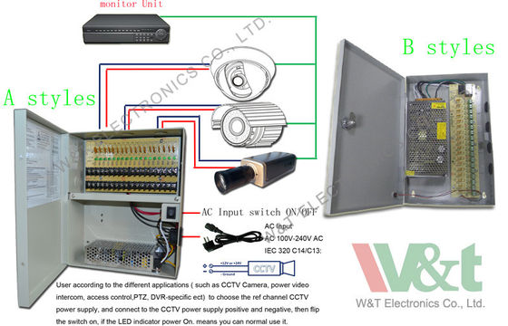 20 amp डीसी 12 वोल्ट विनियमित सीसीटीवी बिजली की आपूर्ति पीएसयू लोड संरक्षण ओवर के साथ