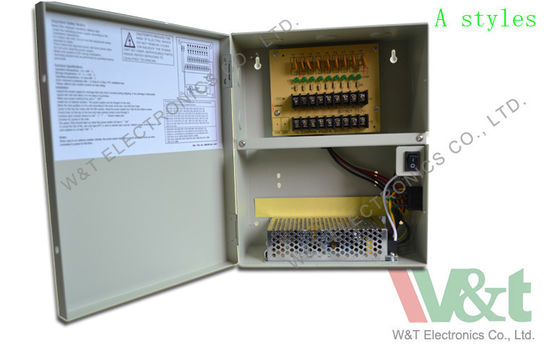 सुरक्षा कैमरे 115V / 230VAC के लिए सदन 9 पोर्ट पीटीसी सीसीटीवी बिजली की आपूर्ति बॉक्स