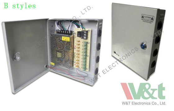 सुरक्षा कैमरे 115V / 230VAC के लिए सदन 9 पोर्ट पीटीसी सीसीटीवी बिजली की आपूर्ति बॉक्स